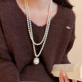 French Vintage Glass Beaded Faux Pearl Geometric Sweater Necklace Light Luxury Elegant Jewelry view 3