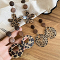 Resin Wood Slice Leopard Print Flower Round Stud Earrings With Silver Pins Light Luxury Style view 3