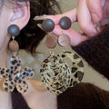 Resin Wood Slice Leopard Print Flower Round Stud Earrings With Silver Pins Light Luxury Style view 2