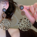 Resin Wood Slice Leopard Print Flower Round Stud Earrings With Silver Pins Light Luxury Style view 4