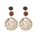 Resin Wood Slice Leopard Print Flower Round Stud Earrings With Silver Pins Light Luxury Style view 5