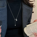 Korean Faux Pearl Pea Pendant Necklace Old Money Elegant Oval Geometric Collarbone Chain view 3