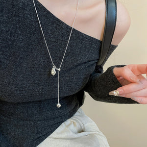 Korean Faux Pearl Pea Pendant Necklace Old Money Elegant Oval Geometric Collarbone Chain