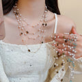 Vintage Tiger Eye Beaded Faux Pearl Sweater Necklace Light Luxury Geometric Round Design for Women view 1