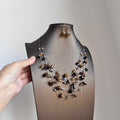 Maillard Style Crystal Beaded Tiger Eye Irregular Necklace And Ear Hook Jewelry Set view 2