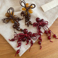 Resin Bow Tassel Drop Earrings With Silver Pins, Retro Chic Light Luxury Designer Women's Ear Jewelry view 4