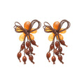 Resin Bow Tassel Drop Earrings With Silver Pins, Retro Chic Light Luxury Designer Women's Ear Jewelry view 5