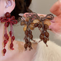Resin Bow Tassel Drop Earrings With Silver Pins, Retro Chic Light Luxury Designer Women's Ear Jewelry view 3