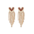 Alloy Rhinestone Heart Tassel Drop Earrings Elegant Light Luxury Western Style For Women view 5
