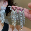 Alloy Rhinestone Heart Tassel Drop Earrings Elegant Light Luxury Western Style For Women view 2