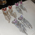 Alloy Rhinestone Heart Tassel Drop Earrings Elegant Light Luxury Western Style For Women view 3