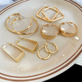 Gold Tone Iron Geometric Round Hoop Earrings For Women Minimalist Statement Design view 2
