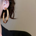 Gold Tone Iron Geometric Round Hoop Earrings For Women Minimalist Statement Design view 3