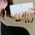 Gold Tone Iron Geometric Round Hoop Earrings For Women Minimalist Statement Design view 1