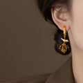 18K Gold Plated Tiger Eye Stone Bird Tassel Drop Earrings Vintage Geometric Round Jewelry view 4