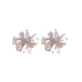 Sweet Floral Yarn Flower Faux Pearl Silver Needle Drop Earrings For Women view 5