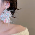 Sweet Floral Yarn Flower Faux Pearl Silver Needle Drop Earrings For Women view 3