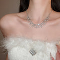 Light Luxury Rhinestone Tie Lace Tassel Faux Pearl Necklace Geometric Triangle Court Style Collarbone Chain view 3