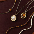 Light Luxury Copper Round Tiger Eye Zircon Pendant Necklace For Women view 2