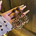 Round Resin Wood Chip Leopard Print Stud Earrings Maillard Style Geometric Fashion Jewelry view 3