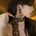 Round Resin Wood Chip Leopard Print Stud Earrings Maillard Style Geometric Fashion Jewelry view 2