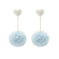 Fabric Yarn Heart Pom Pom Drop Earrings With Silver Needle Pins Casual Winter Jewelry view 5