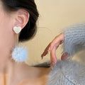 Fabric Yarn Heart Pom Pom Drop Earrings With Silver Needle Pins Casual Winter Jewelry view 2