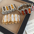 Vintage Light Luxury Oval Enamel Alloy Stretch Bangle With Geometric Spliced Design view 4