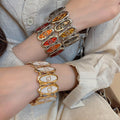 Vintage Light Luxury Oval Enamel Alloy Stretch Bangle With Geometric Spliced Design view 1