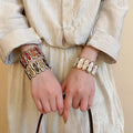 Vintage Light Luxury Oval Enamel Alloy Stretch Bangle With Geometric Spliced Design view 3