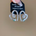 Copper Zircon Snake Heart Stud Earrings With Silver Pins, Luxe Niche Animal Design view 4