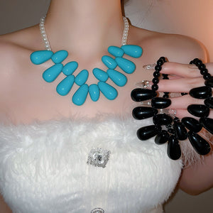 Acrylic Beaded Teardrop Pendant Necklace, Trendy Casual Statement Collarbone Choker