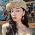 New Chinese Style Wooden Bead Fan Hollow Pendant Drop Earrings Ethnic Geometric Ear Hooks view 3