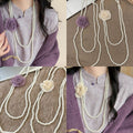 Light Luxury Double Layer Faux Pearl Chiffon Flower Sweater Necklace For Women view 1