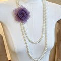 Light Luxury Double Layer Faux Pearl Chiffon Flower Sweater Necklace For Women view 4
