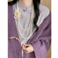 Light Luxury Double Layer Faux Pearl Chiffon Flower Sweater Necklace For Women view 3