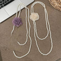 Light Luxury Double Layer Faux Pearl Chiffon Flower Sweater Necklace For Women view 2