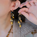 Ethnic Style Wooden Bead Square Tassel Stud Earrings With Silver Pins Vintage Geometric Dangle Design view 2