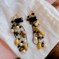 Ethnic Style Wooden Bead Square Tassel Stud Earrings With Silver Pins Vintage Geometric Dangle Design view 3