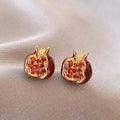 Alloy Red Pomegranate Rhinestone Stud Earrings With Silver Posts, New Chinese Light Luxury OL Style view 1