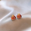 Alloy Red Pomegranate Rhinestone Stud Earrings With Silver Posts, New Chinese Light Luxury OL Style view 3