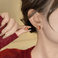 Alloy Red Pomegranate Rhinestone Stud Earrings With Silver Posts, New Chinese Light Luxury OL Style view 2