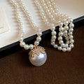 Old Money Faux Pearl Rhinestone Beaded Multilayer Sweater Necklace Vintage Court Round Geometric Choker view 2