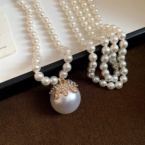 Old Money Faux Pearl Rhinestone Beaded Multilayer Sweater Necklace Vintage Court Round Geometric Choker