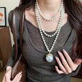 Old Money Faux Pearl Rhinestone Beaded Multilayer Sweater Necklace Vintage Court Round Geometric Choker view 3
