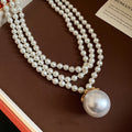 Old Money Faux Pearl Rhinestone Beaded Multilayer Sweater Necklace Vintage Court Round Geometric Choker view 4