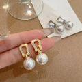Light Luxury 18K Gold Plated Faux Pearl Zircon Horseshoe Stud Earrings With Silver Posts view 4