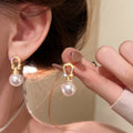 Light Luxury 18K Gold Plated Faux Pearl Zircon Horseshoe Stud Earrings With Silver Posts view 3