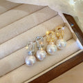 Light Luxury 18K Gold Plated Faux Pearl Zircon Horseshoe Stud Earrings With Silver Posts view 2