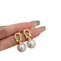 Light Luxury 18K Gold Plated Faux Pearl Zircon Horseshoe Stud Earrings With Silver Posts view 5